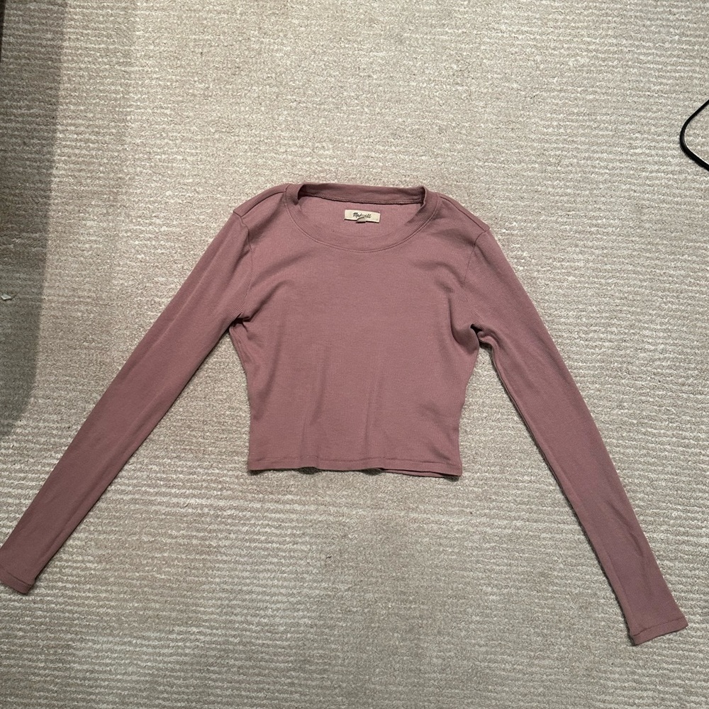 Madewell - Fine Ribbed Supercrop Crewneck Long-Sleeve / X-SMALL / PALE THISTLE